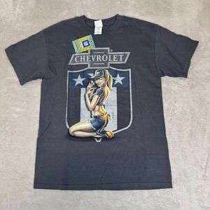 NWT VTG GM Chevrolet Pin‎ Up Girl Shirt Mens M Grey Graphic Tee
